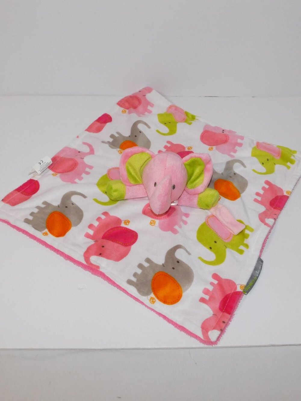 Blankets & Beyond Pink Green Elephant Plush Security blanket baby Lovey nunu